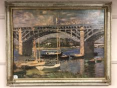 An Artagraph Edition on canvas : Boats by a bridge,