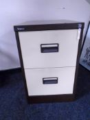A Royale two drawer metal filing cabinet with key.
