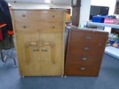 A 20th century oak linen chest together with a further four drawer chest (a/f)