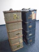 Two vintage wooden bound trunks