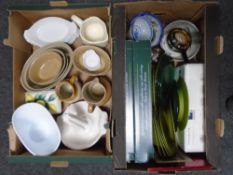 Two boxes containing assorted ceramics, glassware, handheld steam cleaner, boxed hotplate etc.