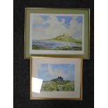 A G Hutchinson watercolour - Bamburgh castle in frame,