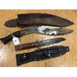 An antique Nepalese kukri in sheath (a/f) together with a further knife stamped Japan, in sheath.