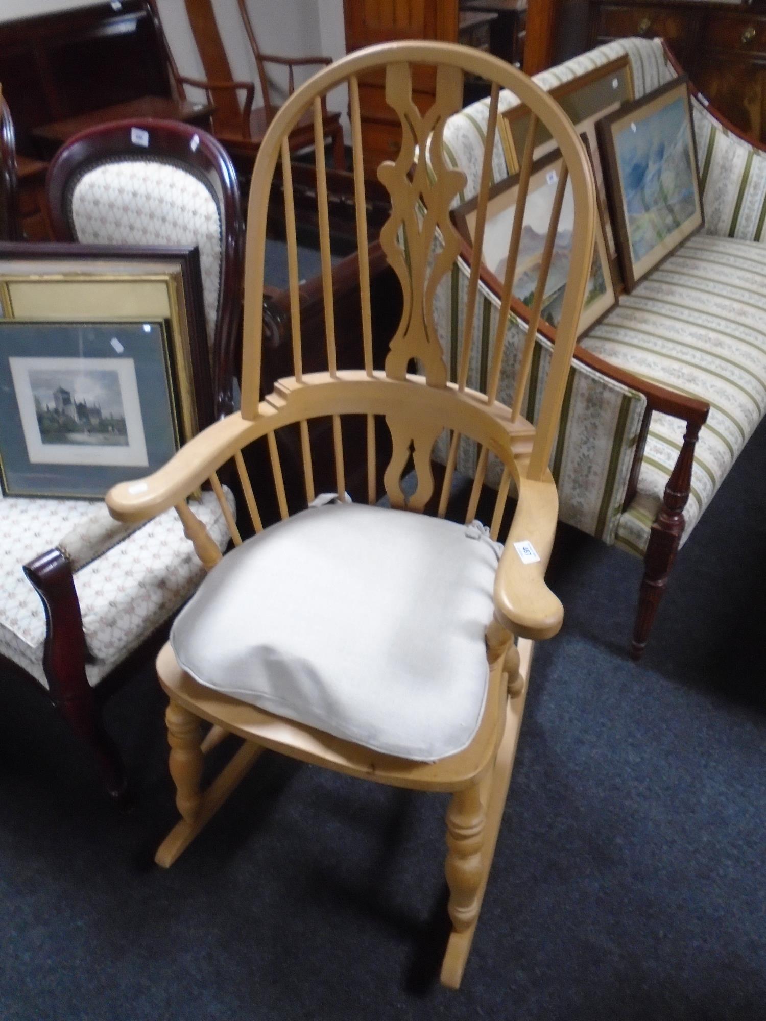 A pine farmhouse Windsor rocking chair