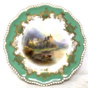A Royal Worcester green, gilt and hand-painted cabinet plate,
