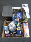 Two boxes containing a large quantity of Doctor Who toys including Cyberman helmet, Daleks, Tardis,