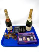 A tray of two bottles of champagne Veuve - Edouard Brut and Colligny Brut together with assorted