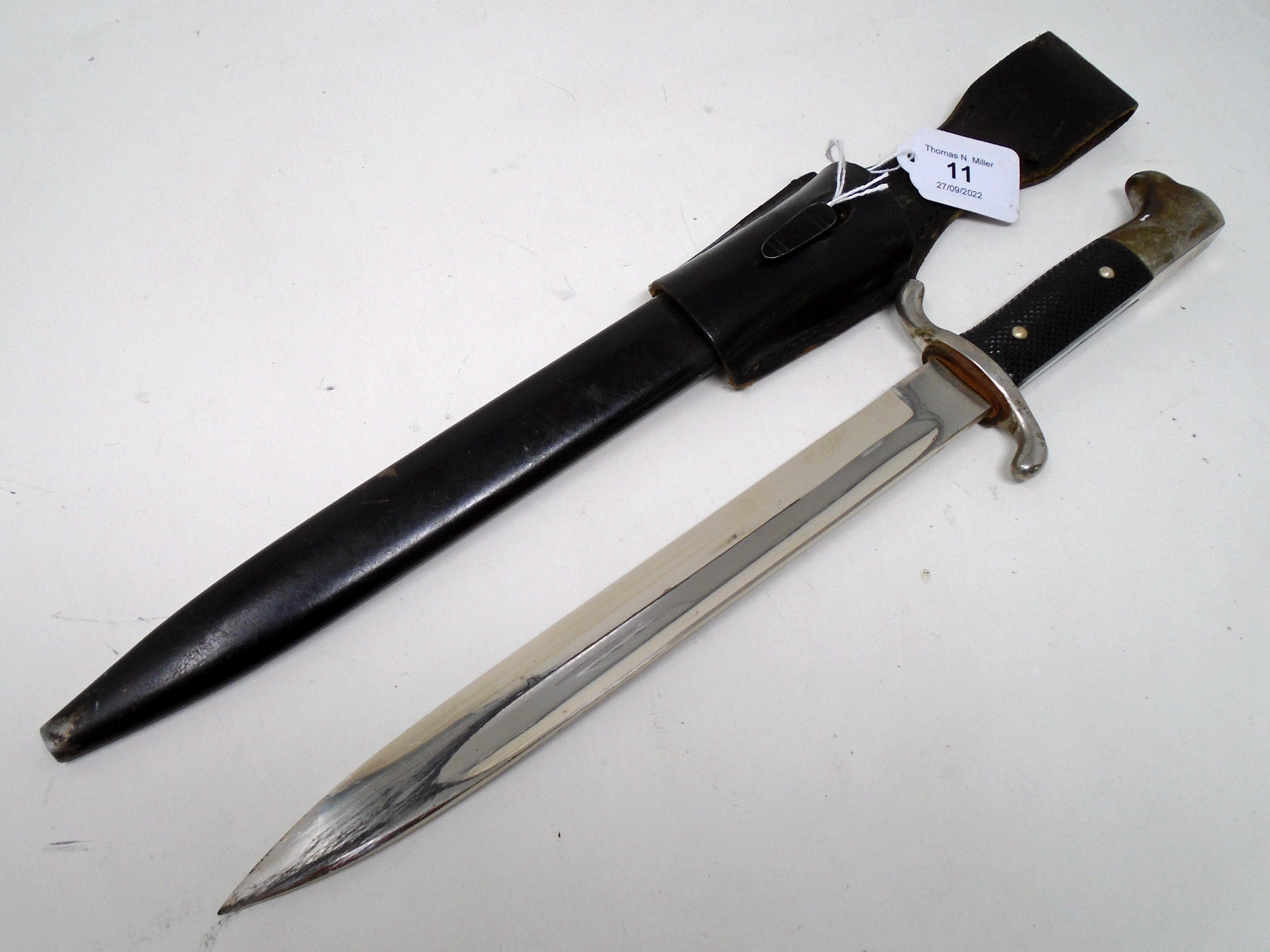 A German Third Reich Fire Brigade Parade bayonet, 9.5" blade signed E.