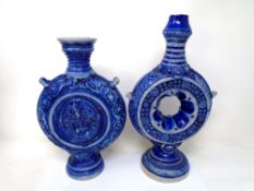 Two German blue glazed pottery vases.