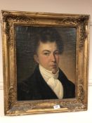 A 19th century portrait of a gentleman, an over painted print,