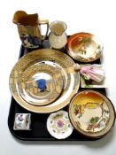 A tray containing assorted Royal Doulton ceramics together with a pair of Royal Windsor pin dishes