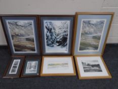 A box containing David Belilios watercolours, signed photographs, drawings (framed).