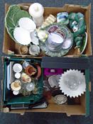 Two boxes containing marble lidded storage jar, assorted ceramics, Venetian style wall mask,