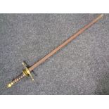 A brass hilted sword.