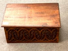 A carved mahogany bible box, width 43.5 cm.