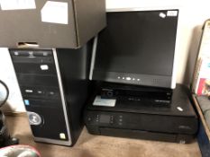 A computer disc drive together with monitor, HP ENVY printer,