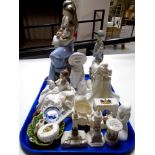 A tray containing crested china, Nao figure of a mother with child (AF),