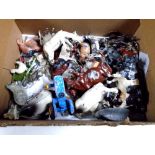 A box containing a quantity of mid-20th century hand painted lead animal figures.