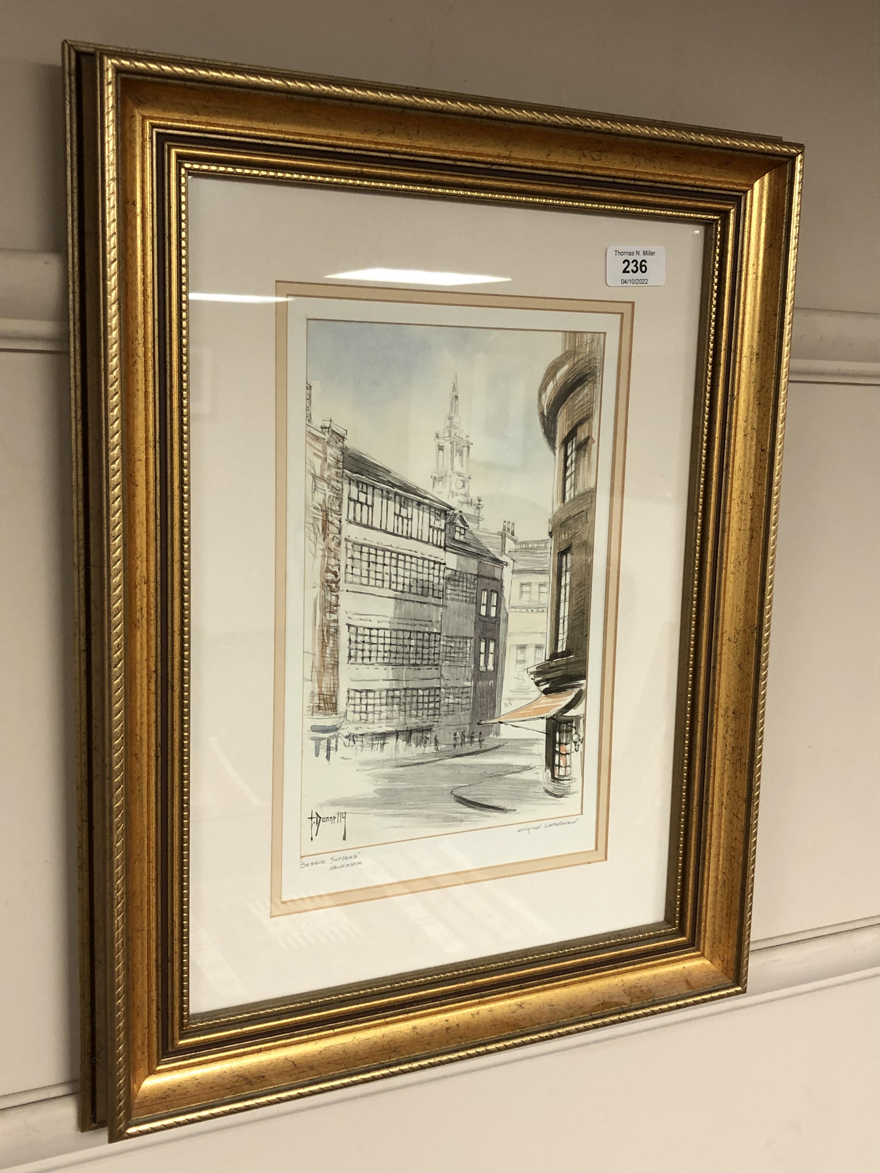 Terry Donnelly : Bessie Surtees, Newcastle upon Tyne, watercolour, 17 cm x 27 cm, signed, framed.