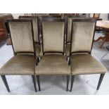 A set of six contemporary high backed dining chairs in brown dralon