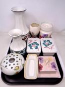 A tray of Radford pottery including vases, a rose bowl, butter dishes etc.