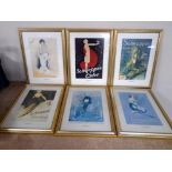 Six Schweppes advertising prints in gilt frames.