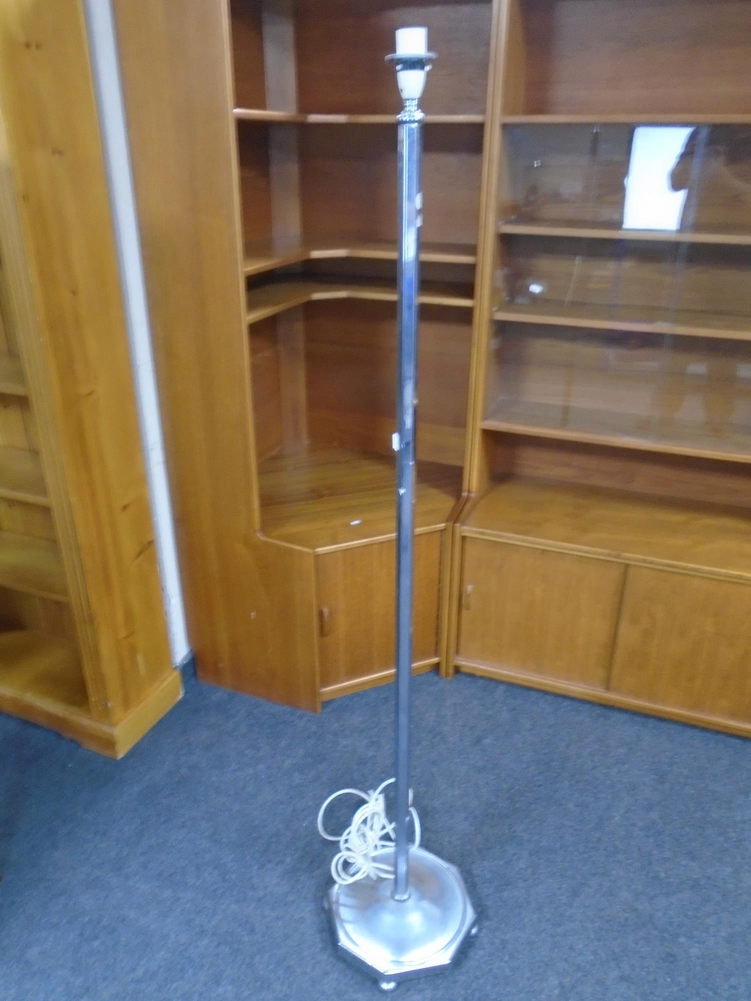 A chrome Art Deco standard lamp on octagonal base.