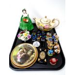 A tray containing Robertsons figures, Coalport Ladies of Fashion figure Helen,