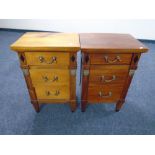 A pair of Empire style three drawer bedside chests with drop handles.