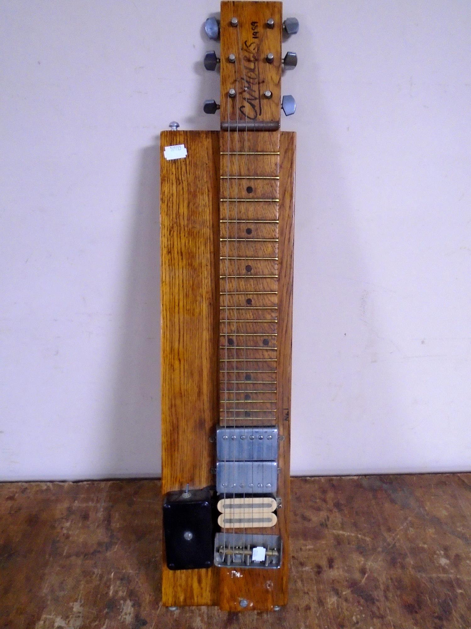 A lap steel guitar.