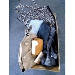 A box containing a quantity of assorted lady's hand and clutch bags including Guess (new with tags).
