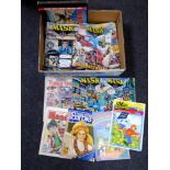 A box containing 20th century comics and annuals including Mask, My Little Pony, Mandy, Eagle etc.