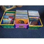 Three crates containing vinyl records including orchestral music, compilations, easy listening.