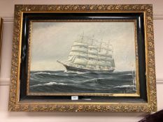 Continental school : oil on canvas, ships in rough seas,