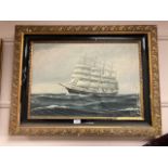 Continental school : oil on canvas, ships in rough seas,