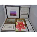 A box containing assorted pictures including Jill Darling : Flower, oil-on-canvas, A.
