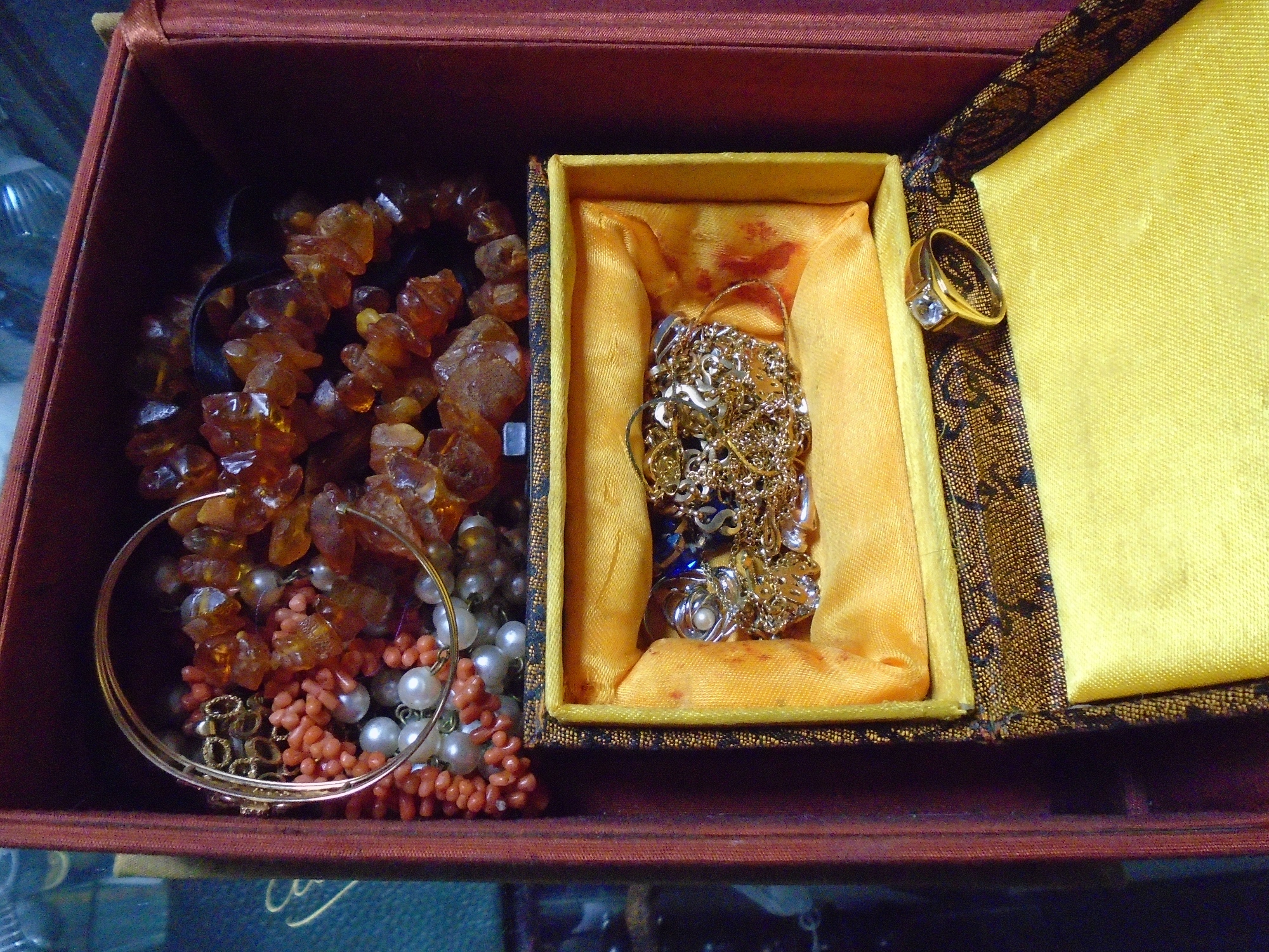 A Presto Burgundy leather vanity case together with a further brown leather trinket box and a brass - Image 2 of 2