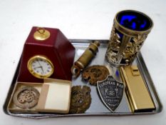 A metropolitan whistle, a 1914 European war special constable badge, Royal Engineers badges,