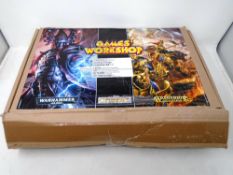 A Games Workshop Warhammer 40k Citadel Warhammer Age of Sigmar box set, data cards,