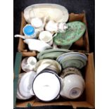 Two boxes of ceramics including Radford pottery charger, Myott dinnerware etc.