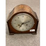 An Anvil oak-cased chiming mantel clock, with key.