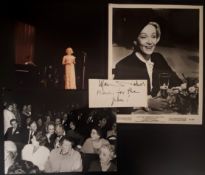 An autograph of Marlene Dietrich and photos of her in the 1960's and the 1970's.