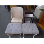 A pair of dressing table stools upholstered in dralon together with a mid-20th century commode