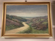 Continental school : oil on canvas, moorland track,