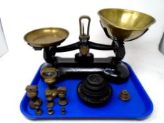 A set of vintage Libra kitchen scales with two sets of graduated weights.