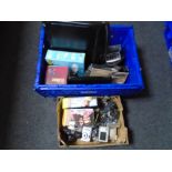 Two boxes containing assorted electricals including Digibox, Logik TV etc.