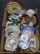 Two boxes of ceramics and plates, China cup and saucer,