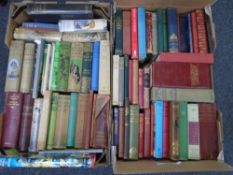 Two boxes of antique and later books including Mrs. Beeton's household management, novels etc.