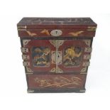 An antique Japanese lacquered wooden jewellery casket fitted with a drawer.
