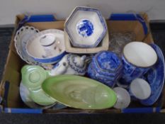 A box containing assorted ceramics including Ringtons china, Maling vase and tea plate,